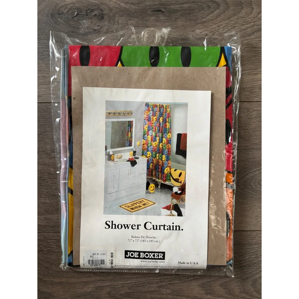 Joe Boxer Sea of Lickys Smiley Face Shower Curtain Vinyl Multi Color 72x72 NEW